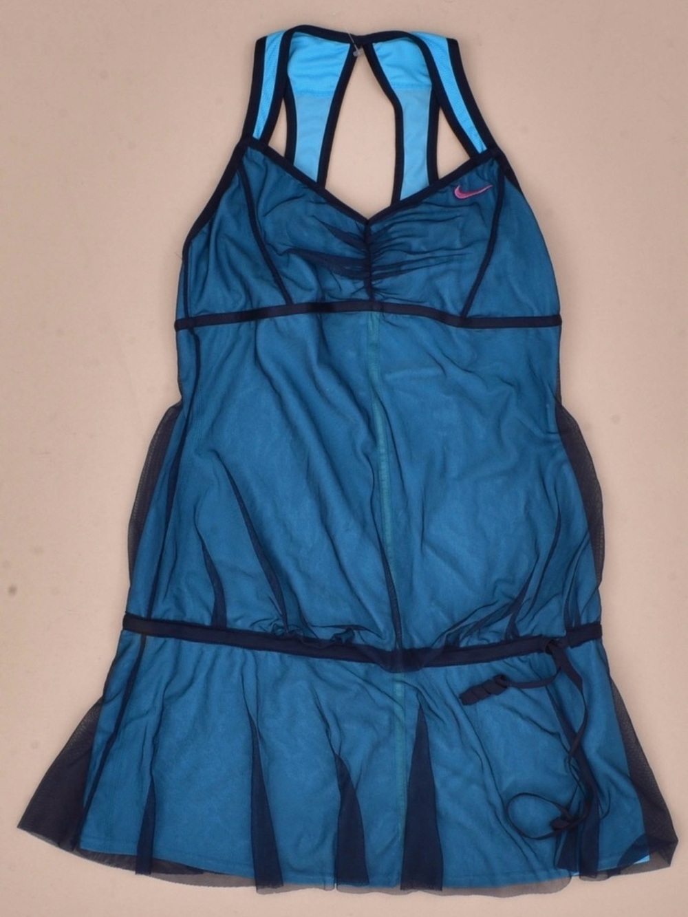 NIKE MARIA SHARAPOVA BEAUTIFUL TEAL Mesh Overlay Tennis Dress w/Black Trim SMALL